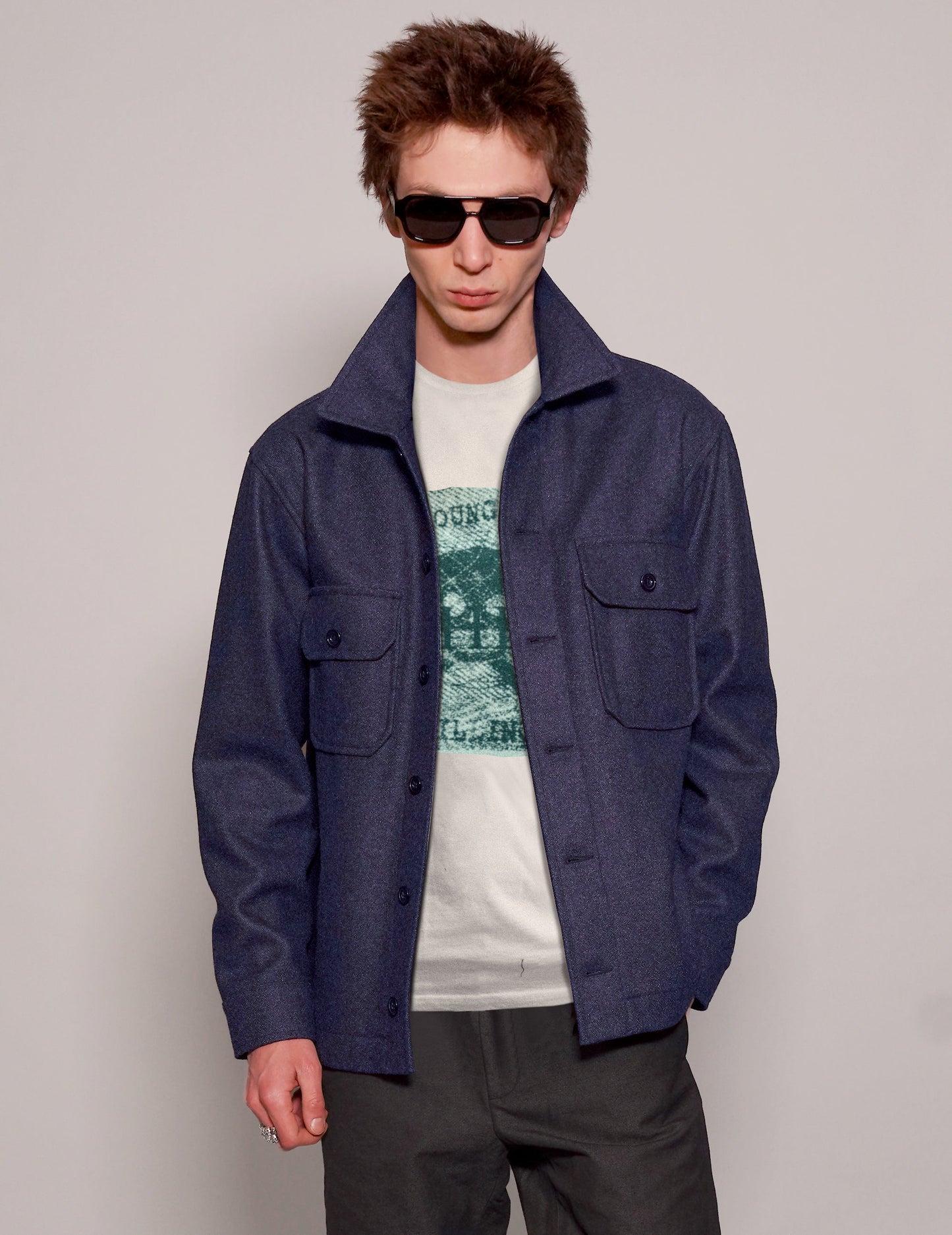 Wool Workshirt in Navy Blue