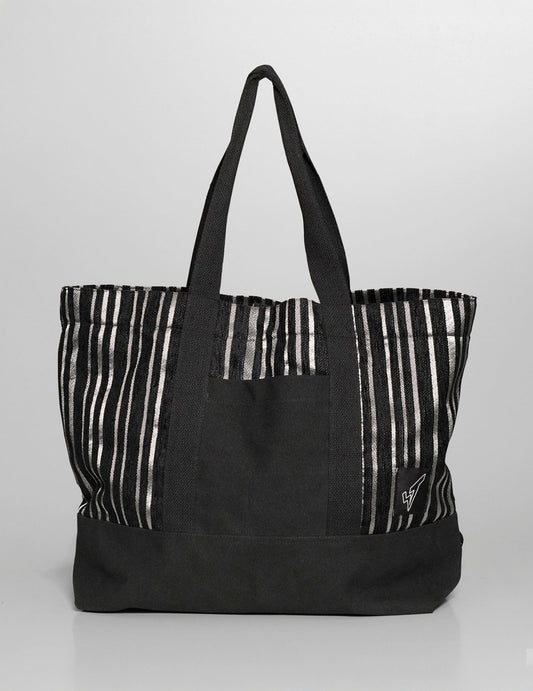 ST Tote Bag in Cotton & Velvet Jacquard Stripe