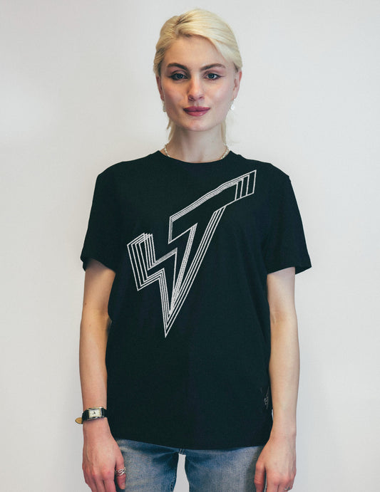 Silver ST Lined Logo Tee in Black (Free)
