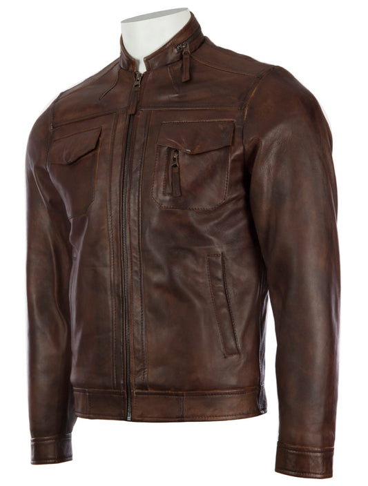 2ZCV Men's Biker Jacket - Nevada Brown