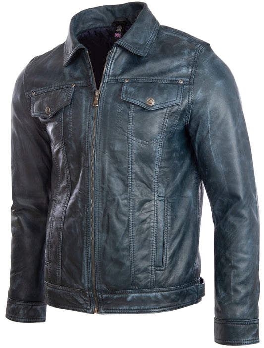 AGQ5 Men's Trucker Harrington Jacket - Frosty Blue