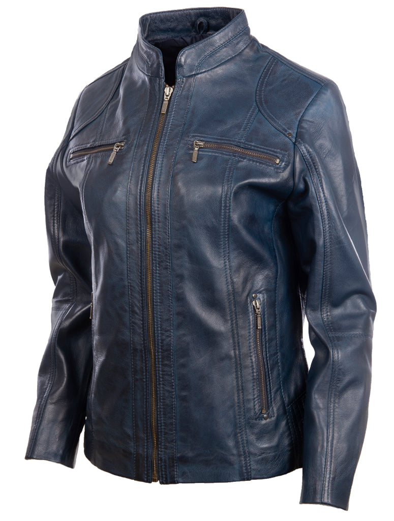 OBFQ Women's Biker Jacket - Navy Blue