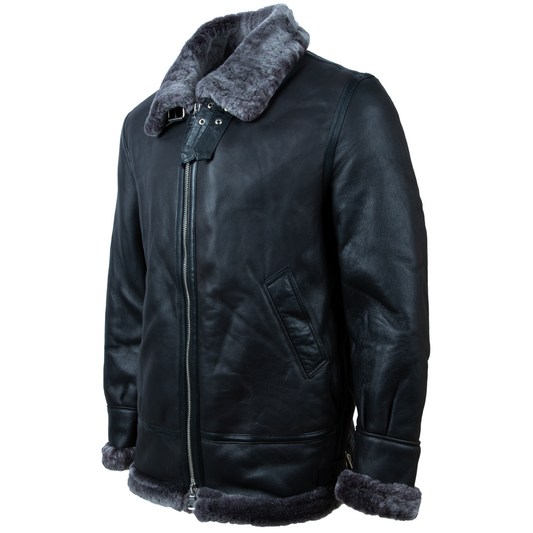JEE2 Men's Shearling Jacket - Black/Silverback Fur