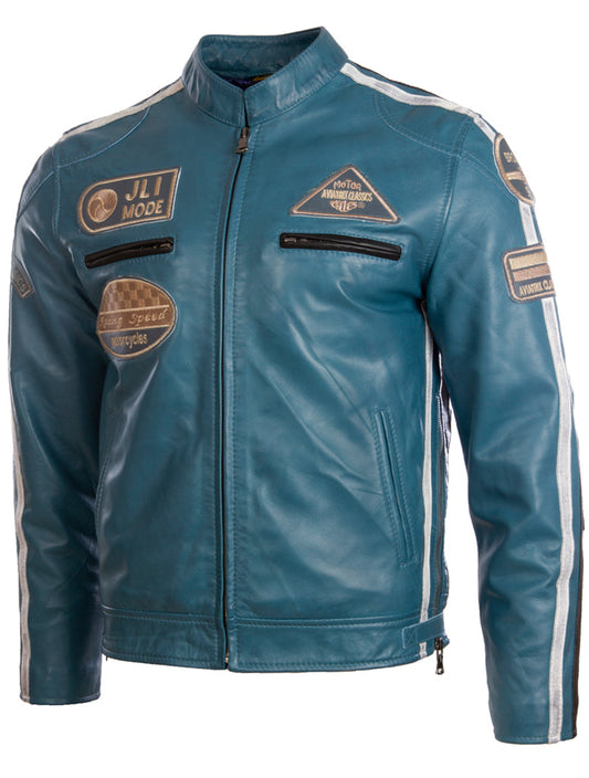 CXUS Men's Racing Biker Jacket - Denim Blue