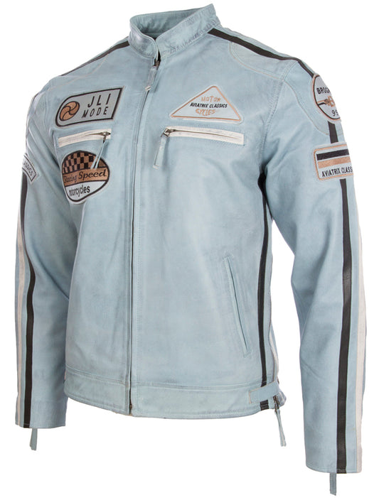 CXUS Men's Racing Biker Jacket - Sky Blue