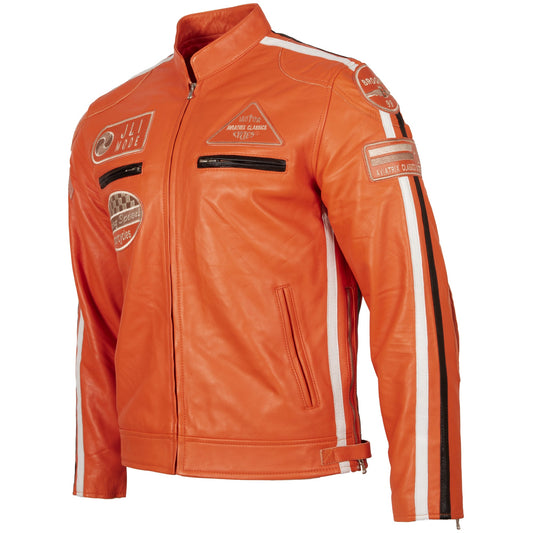 CXUS Men's Racing Biker Jacket - Light Orange