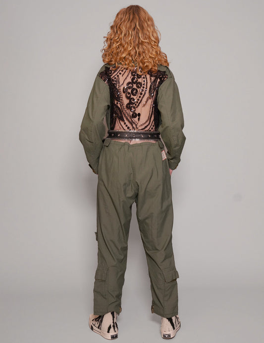 Khaki Party Back Jumpsuit