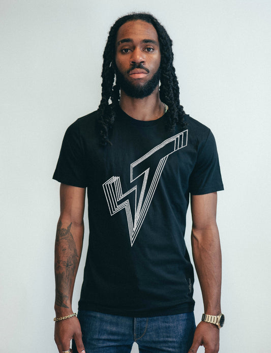 Silver ST Lined Logo Tee in Black (Free)