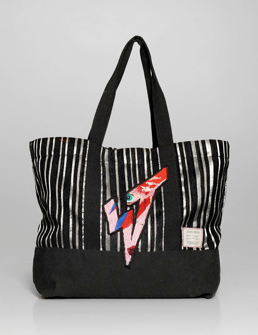 ST Tote Bag in Cotton & Velvet Jacquard Stripe
