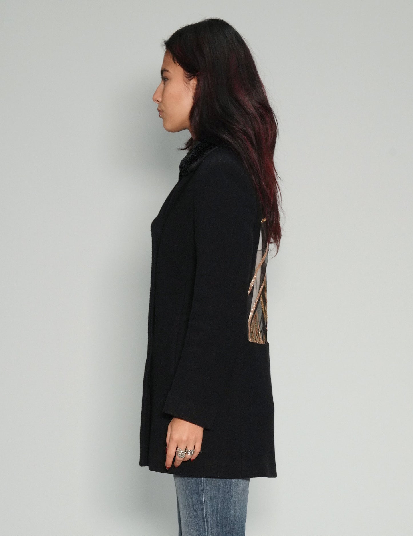 Party Back Blazer Jacket - Gold Lines Sequin - Black