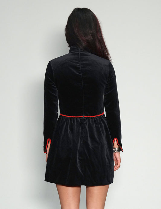 Vintage Military-Style Velvet Dress