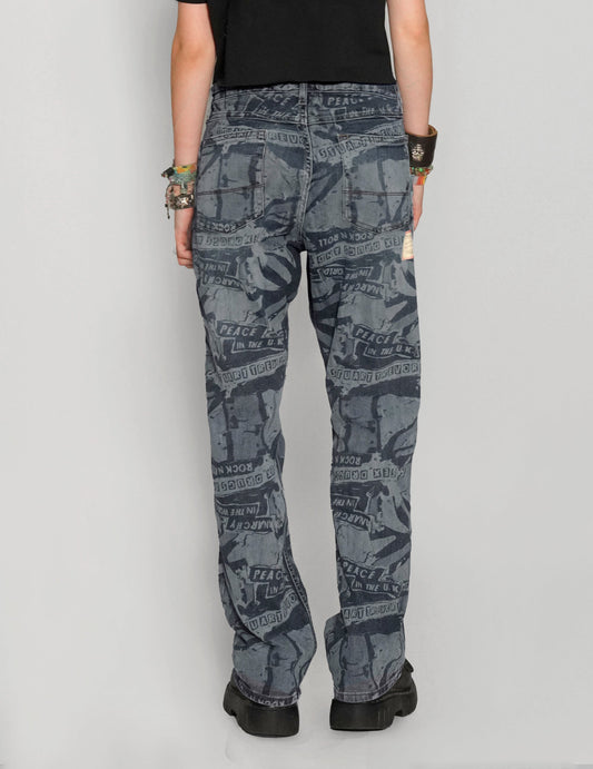 'Peace' Laser Print Jeans in Indigo