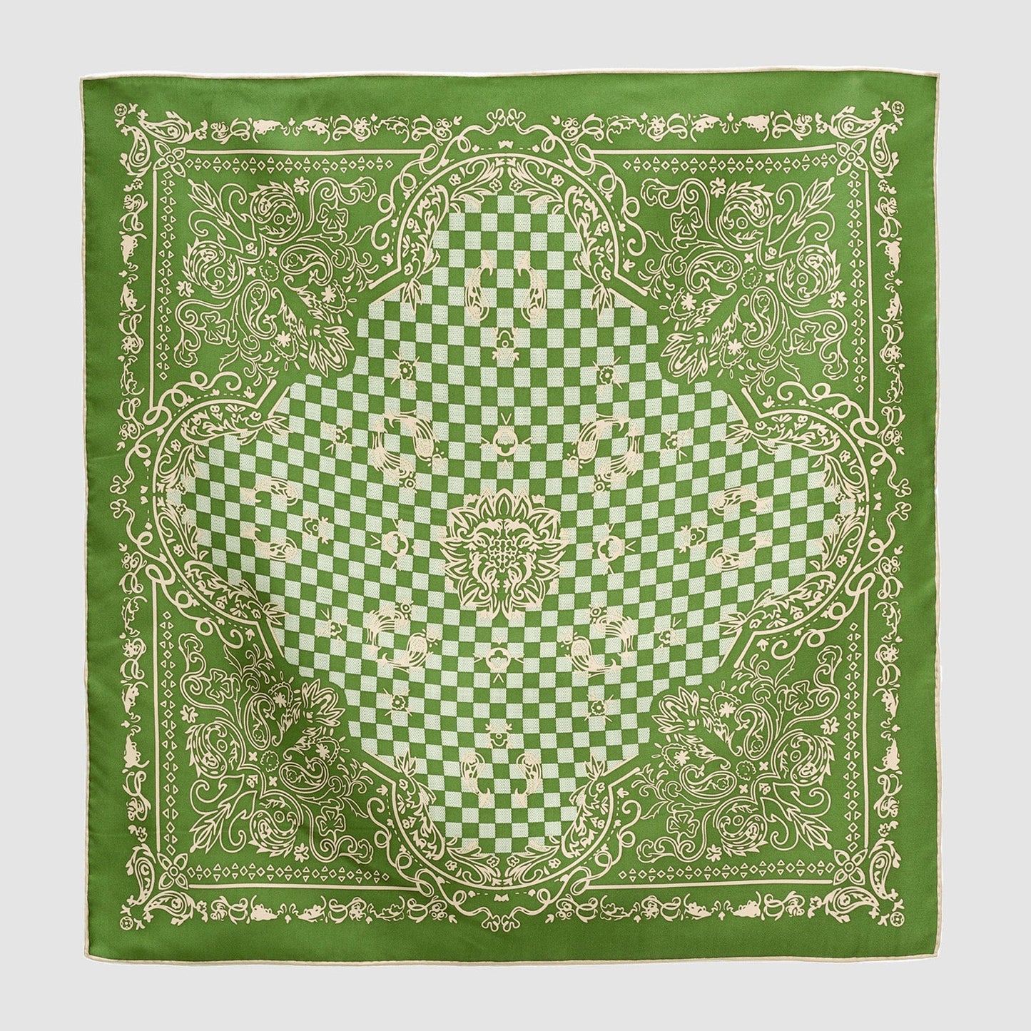 Baroque Check Silk Scarf - 53cm Hand-rolled Women's Bandana Neck Scarf