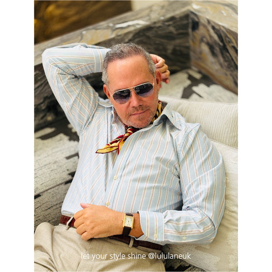 Kanagawa Wave Silk Scarf - 65cm Double-Sided Print Men's Neckerchief with Hand-Rolled Edges