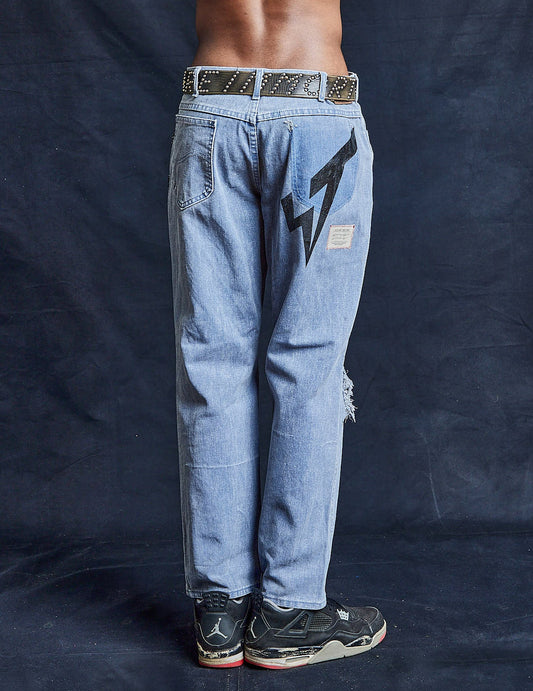 Distressed Knee Shibori-style Jeans