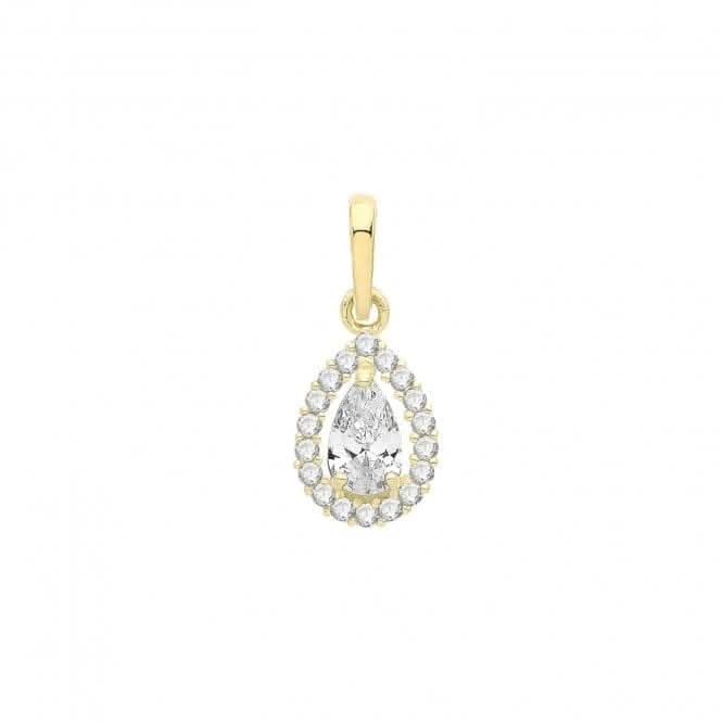 9ct Gold Pear Shape Zirconia Halo Style Pendant PN1248