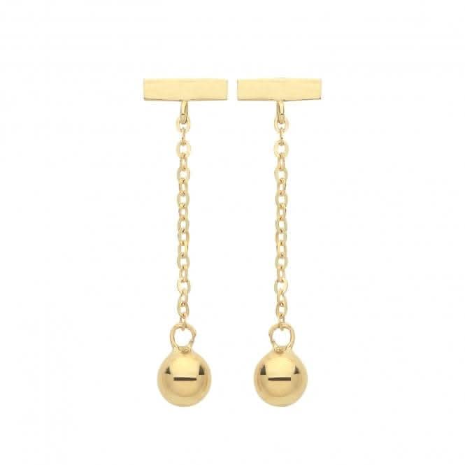 9ct Yellow Gold Bar and Bead Drop Earrings ES1648