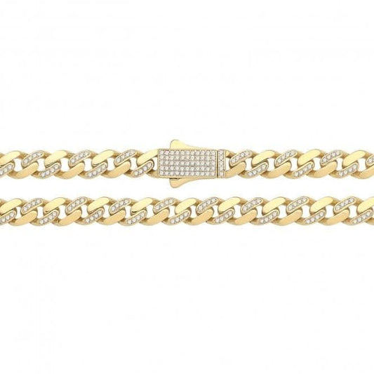 9ct Yellow Gold Cuban Link Chain with Zirconia