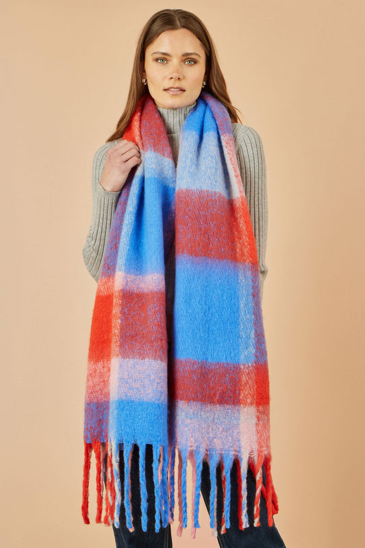 Yumi Orange And Black Check Soft Scarf