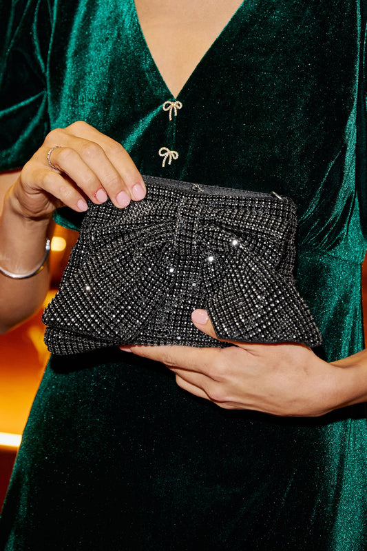 Yumi Black Rhinestone Bow Bag