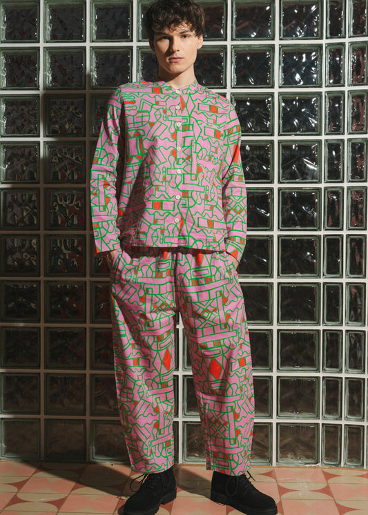 Organic Cotton & Linen Balloon Trousers in Blush Horizon