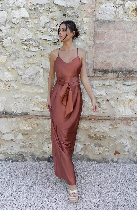 Brooklyn Dress in Terracotta Satin