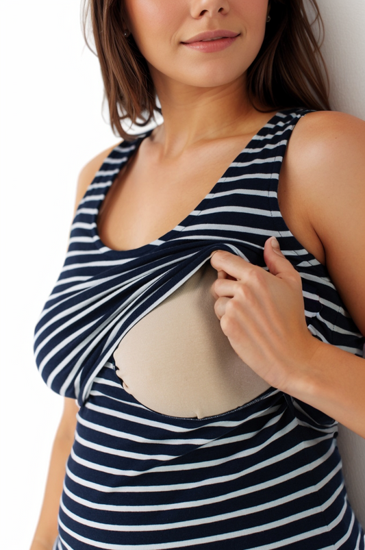 Nursing Vest In Navy/White Stripe