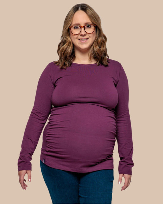 MATERNITY LONG SLEEVE TOP IN PLUM