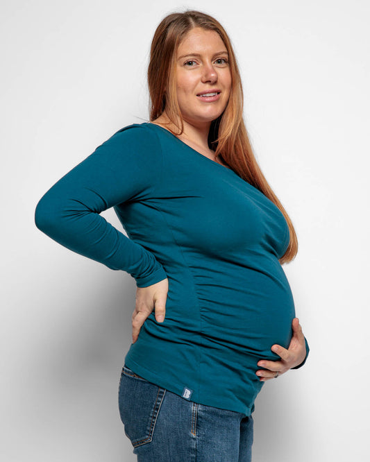 MATERNITY LONG SLEEVE TOP IN TEAL