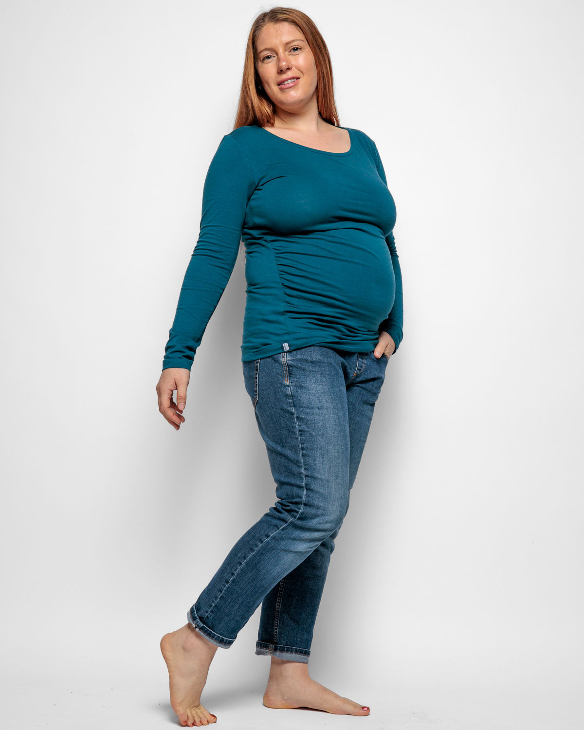 MATERNITY LONG SLEEVE TOP IN TEAL