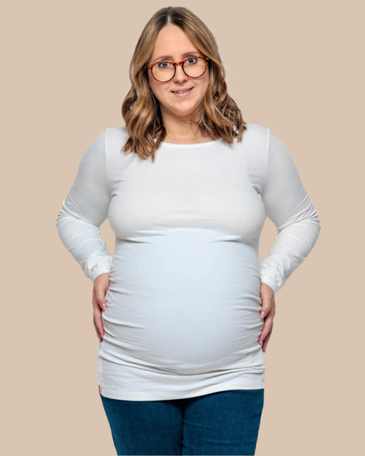 MATERNITY LONG SLEEVE TOP IN WHITE