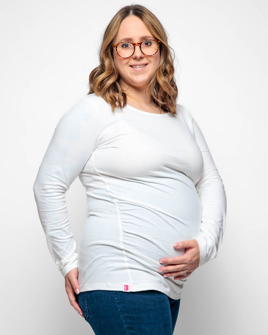 MATERNITY LONG SLEEVE TOP IN WHITE