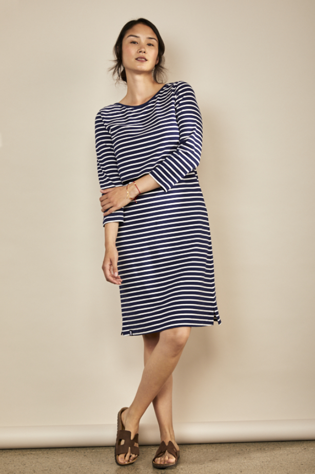 Nursing dress in Navy/White Stripe