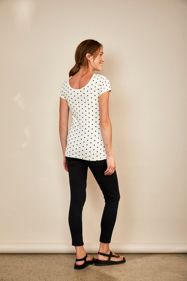 Nursing short sleeve t-shirt in White/Black Spots