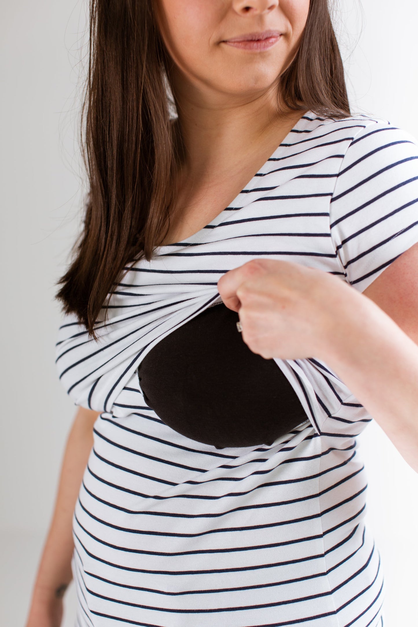 Nursing short sleeve t-shirt in White/Navy Stripes
