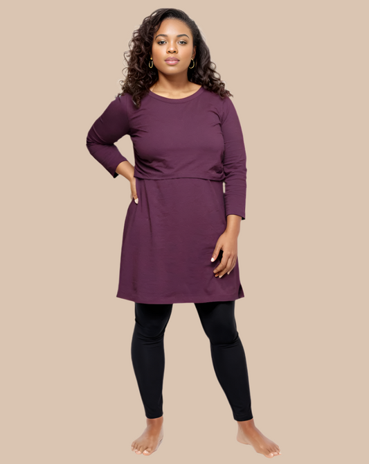 Nursing tunic dress in Plum