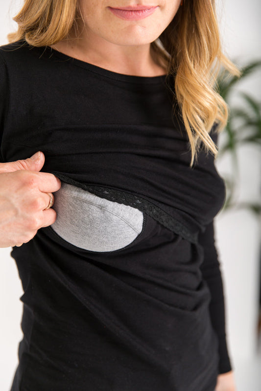 Nursing long sleeve t-shirt (with lace) in Black