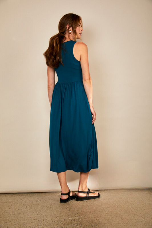 Bshirt Women's Racer Back Gathered Dress in Teal