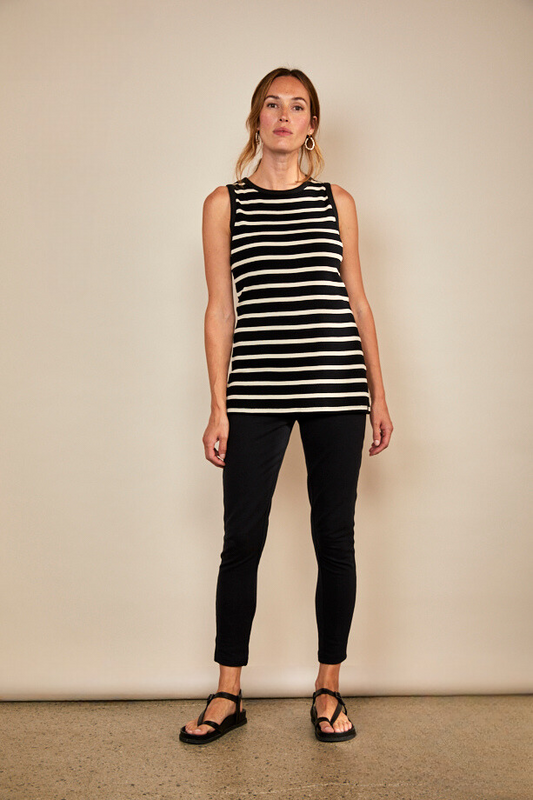 Bshirt Women's Rib Racer Vest in Black and White Stripe