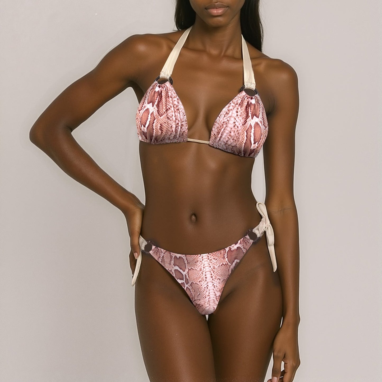 Animal Print Bikini Bottom With Gold Mesh Straps Estelle Tagomago