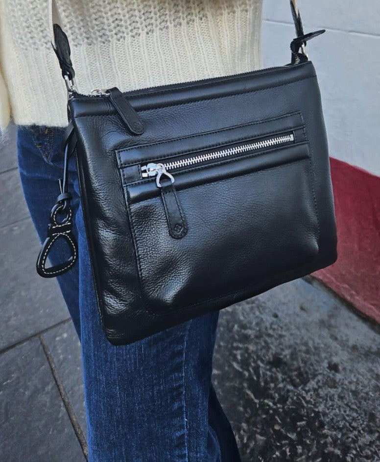 Ellen Leather 3-Section Zip-Top Crossbody bag - Handmade by Saddler