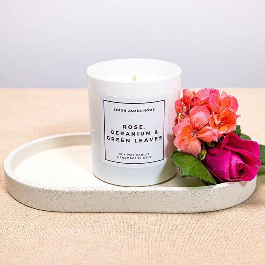 Rose, Geranium & Green Leaves Handmade Soy Wax Candle