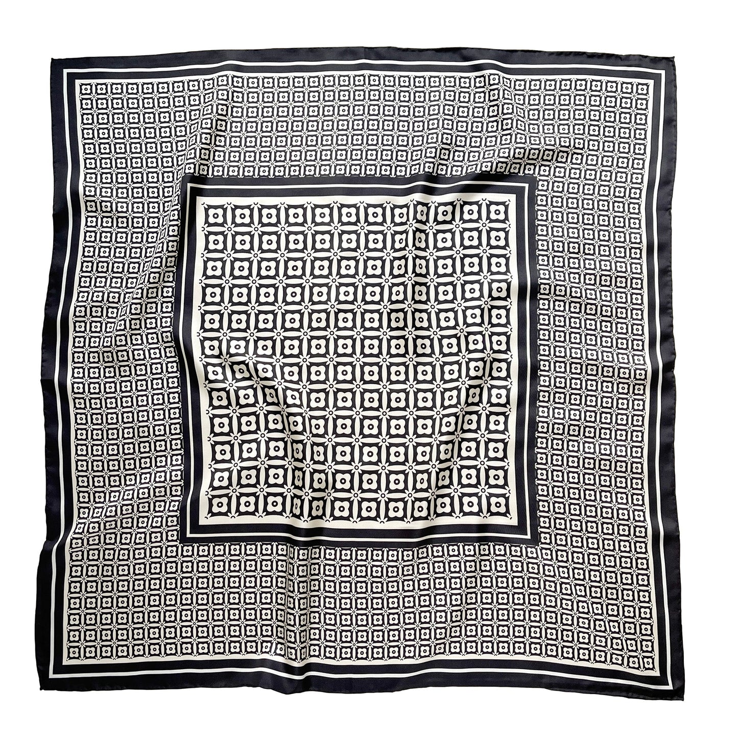 Monochrome Bloom Silk Square Scarf - 90cm Women's Head Scarf