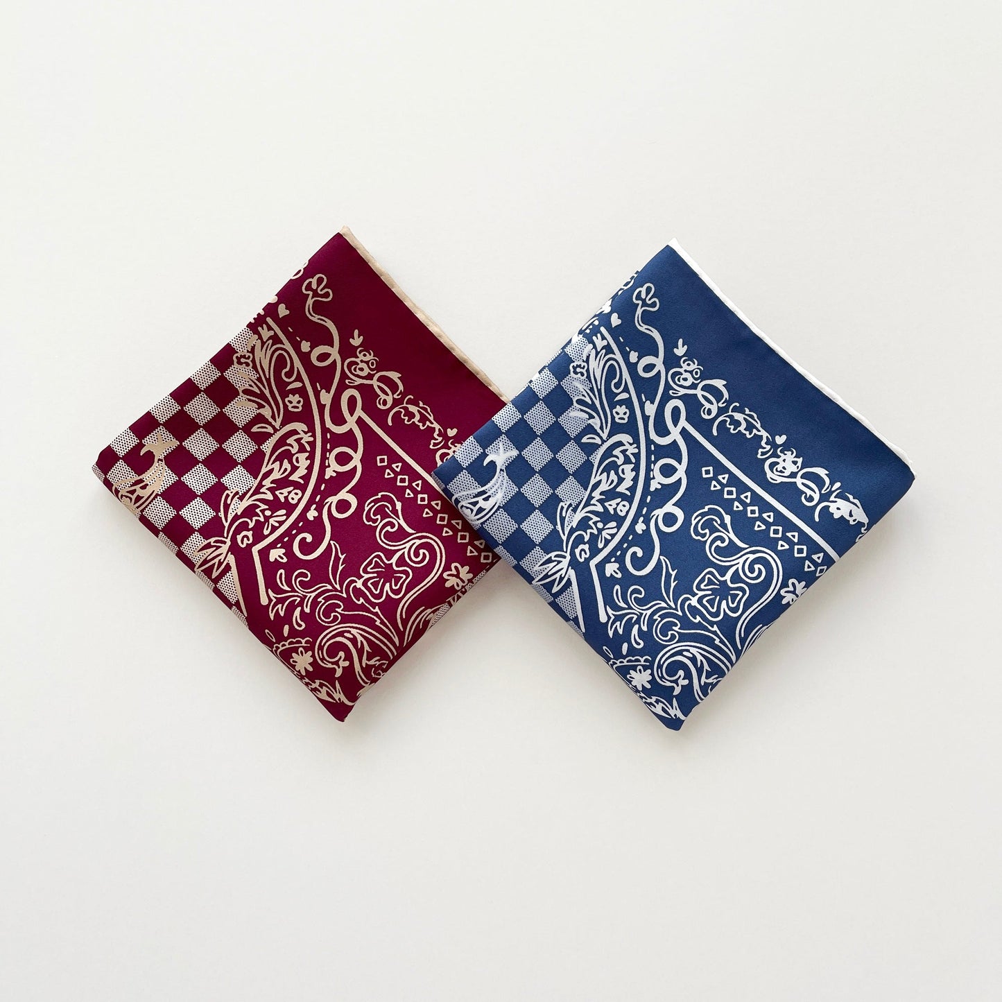 Baroque Check Silk Scarf - 53cm Hand-rolled Women's Bandana Neck Scarf
