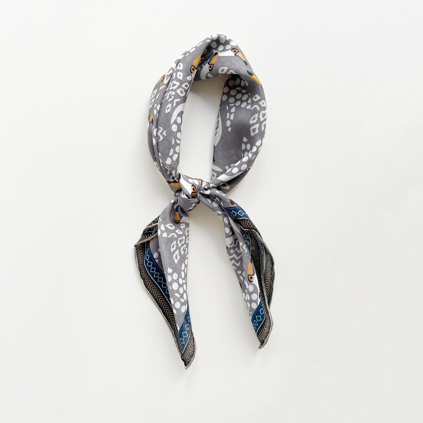 Amazon Toucan Organic Cotton-Silk Scarf - 65cm Hand-Rolled Unisex Square Bandana