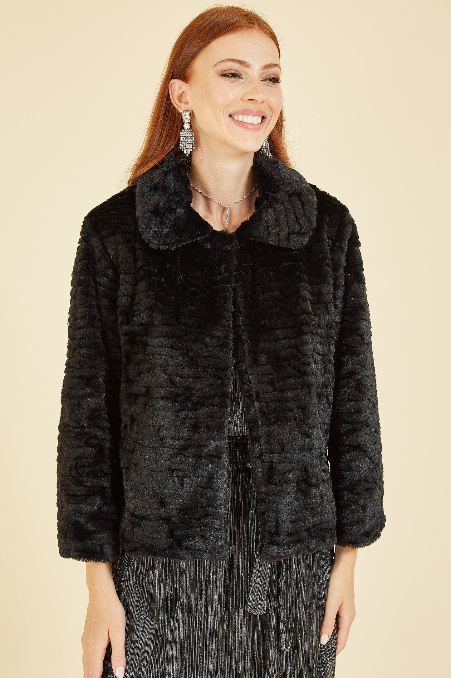Yumi Black Faux Fur Short Jacket