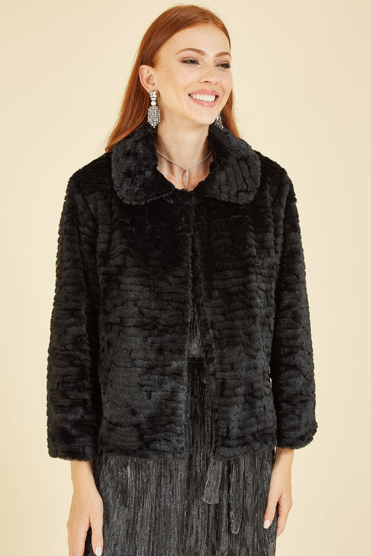 Yumi Black Faux Fur Short Jacket