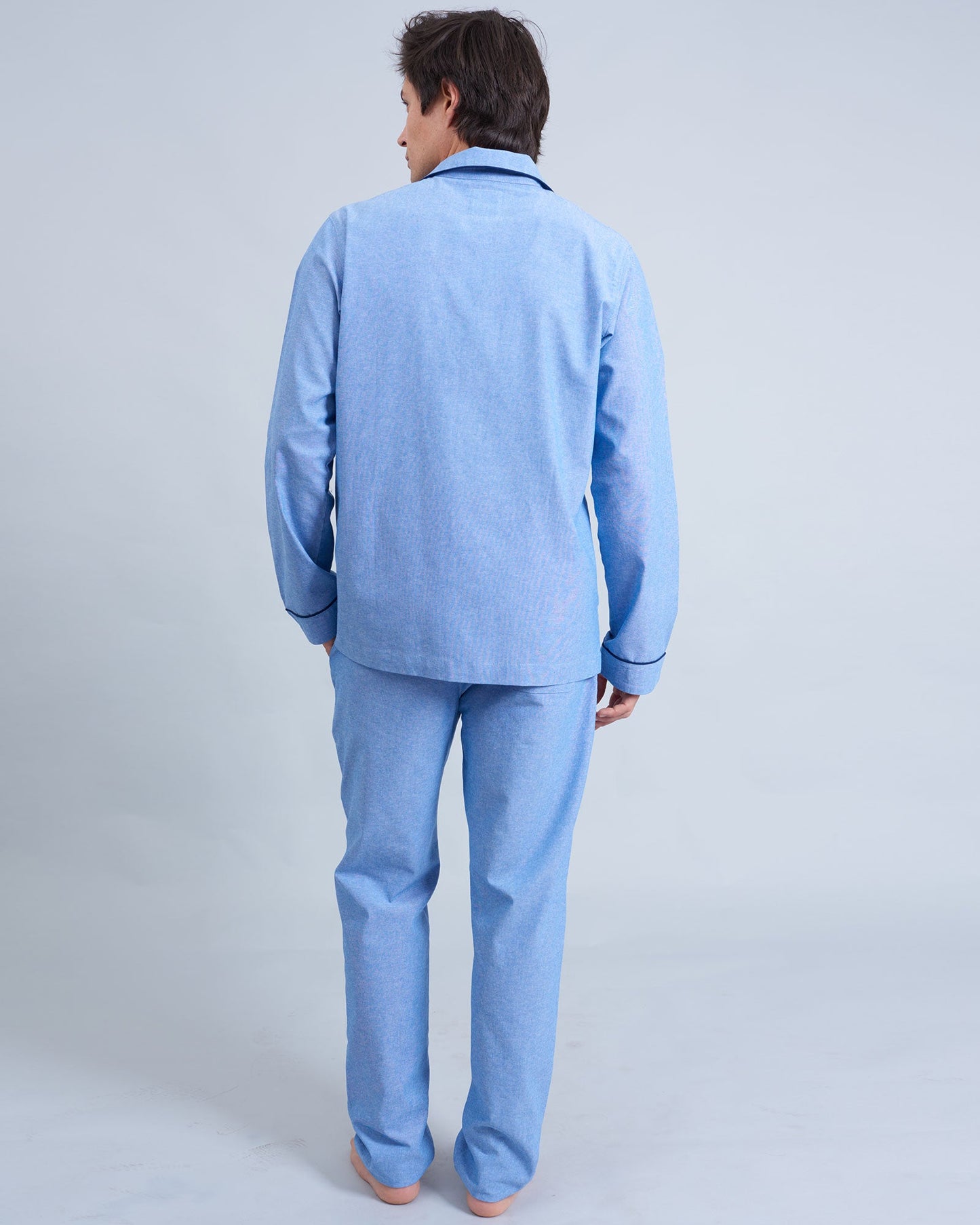 Mens Long Pyjamas - Chambray Blue Sky