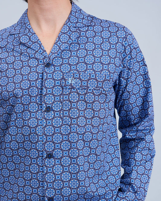 Mens Long Pyjamas - Indigo Floral