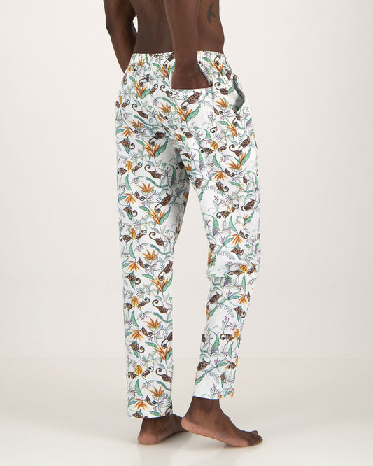 Mens Lounge Pants - Night Monkeys White